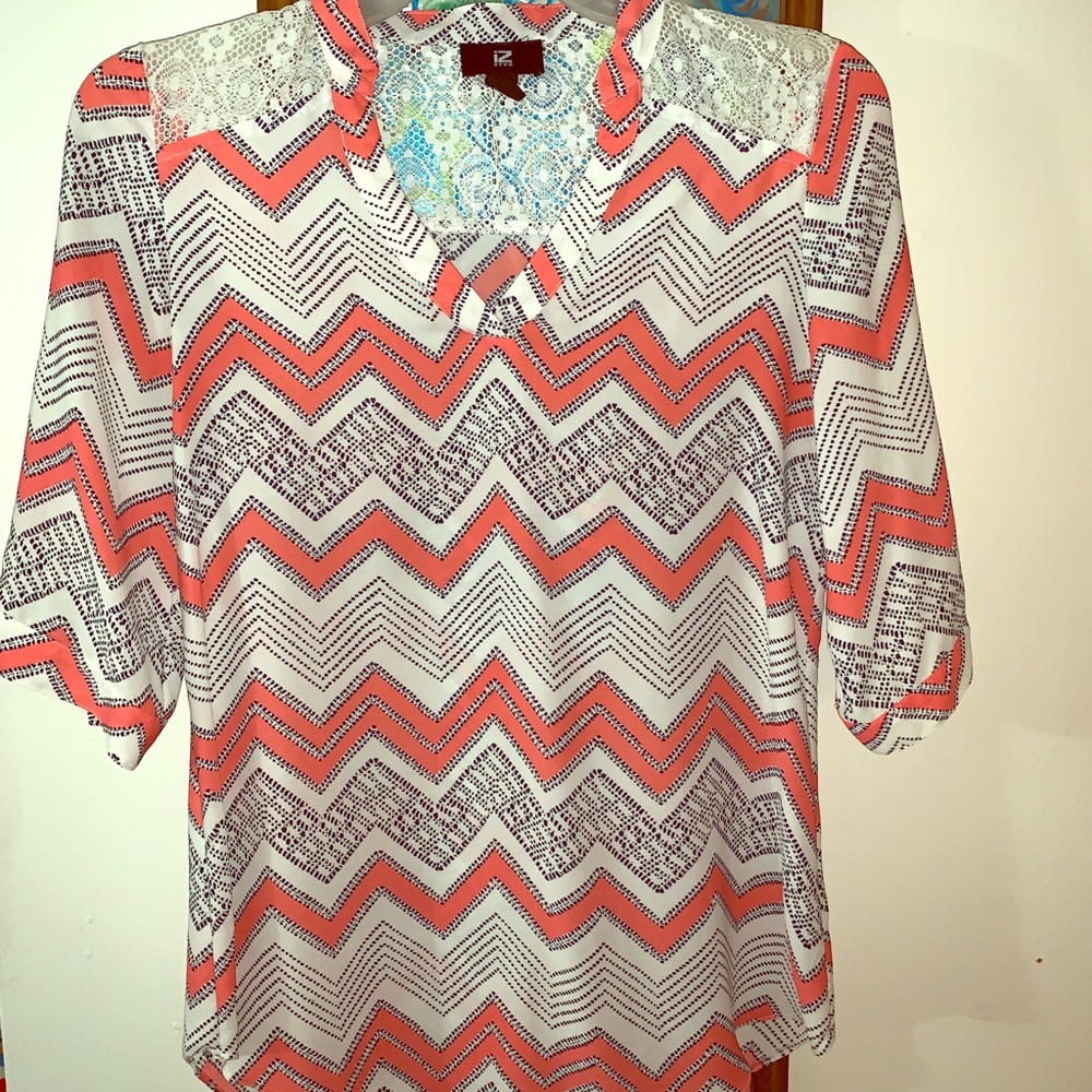 Coral, cream and lace sheer work blouse